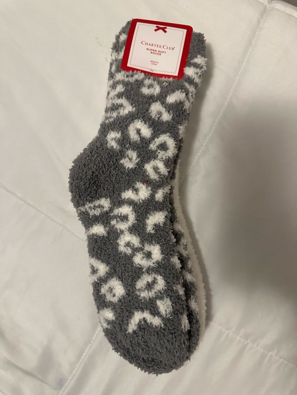 Charter Club Gray/White Leopard & White Super Soft Cozy Socks